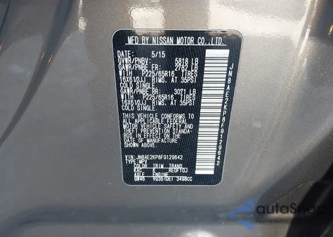 2015 Nissan Quest Platinum/S/Sl/Sv from USA, damaged, VIN JN8AE2KP8F9129642